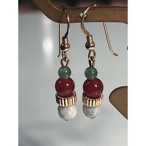 New 14k GF Carnelian Jade Dangle Drop Earrings